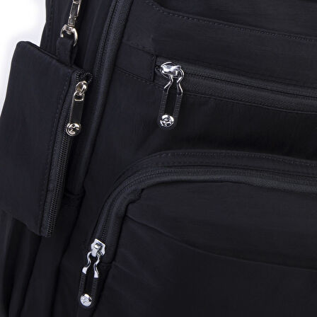 Nas Bag Unisex Büyük Boy Çok Gözlü Hafif Sırt Çantası Siyah