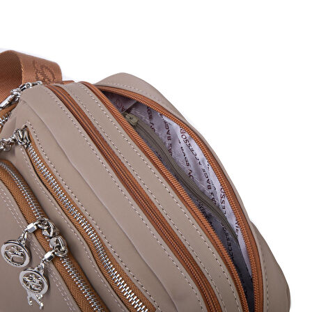 Nas Bag Kadın Mini Çok Gözlü Spor Şık Çanta ( en :25 cm , boy: 16 cm ) Vizon Taba Buzzy