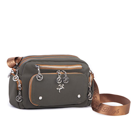 Nas Bag Kadın Mini Çok Gözlü Spor Şık Çanta ( en :25 cm , boy: 16 cm ) Yeşil  Taba Buzzy