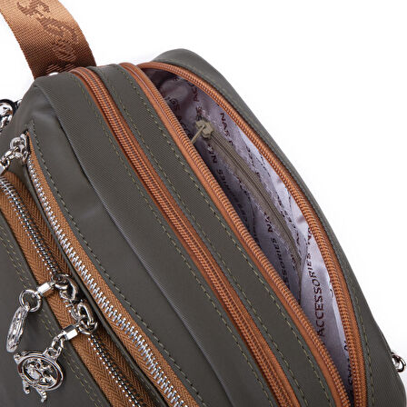 Nas Bag Kadın Mini Çok Gözlü Spor Şık Çanta ( en :25 cm , boy: 16 cm ) Yeşil  Taba Buzzy