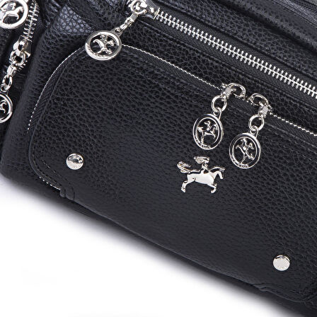 Nas Bag Kadın Mini Çok Gözlü Spor Şık Çanta ( en :25 cm , boy: 16 cm ) Siyah Lopez