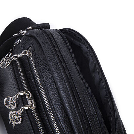 Nas Bag Kadın Mini Çok Gözlü Spor Şık Çanta ( en :25 cm , boy: 16 cm ) Siyah Lopez