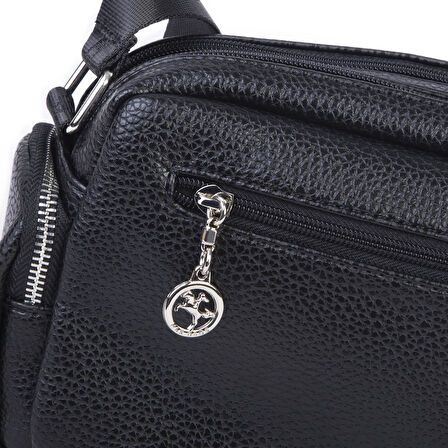 Nas Bag Kadın Mini Çok Gözlü Spor Şık Çanta ( en :25 cm , boy: 16 cm ) Siyah Lopez