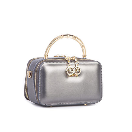 Nas Bag Kadın Mini El ve Çapraz Çanta Gri  (en :18 cm  boy:10 cm) 