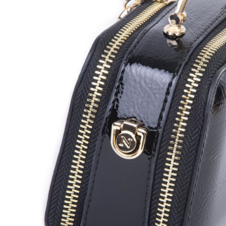 Nas Bag Kadın Mini El ve Çapraz Çanta Siyah Rugan  (en :18 cm  boy:10 cm) 