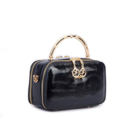 Nas Bag Kadın Mini El ve Çapraz Çanta Siyah Rugan  (en :18 cm  boy:10 cm) 