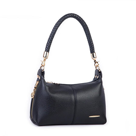 Nas Bag Kadın Mini Omuz ve Çapraz Çanta Örgülü Askılı (en: 23 cm , boy: 14 cm) Siyah Lopez