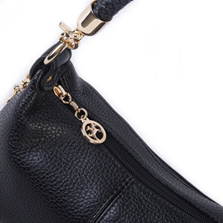 Nas Bag Kadın Mini Omuz ve Çapraz Çanta Örgülü Askılı (en: 23 cm , boy: 14 cm) Siyah Lopez