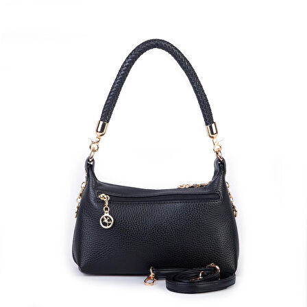 Nas Bag Kadın Mini Omuz ve Çapraz Çanta Örgülü Askılı (en: 23 cm , boy: 14 cm) Siyah Lopez