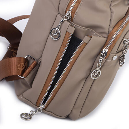 Nas Bag Kadın Çok Gözlü Sırt Çantası Vizon Taba  Buzzy