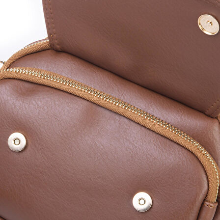 Nas Bag Kadın Mini Çok Gözlü El ve Çapraz Çanta Taba