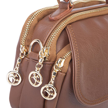 Nas Bag Kadın Mini Çok Gözlü El ve Çapraz Çanta Taba