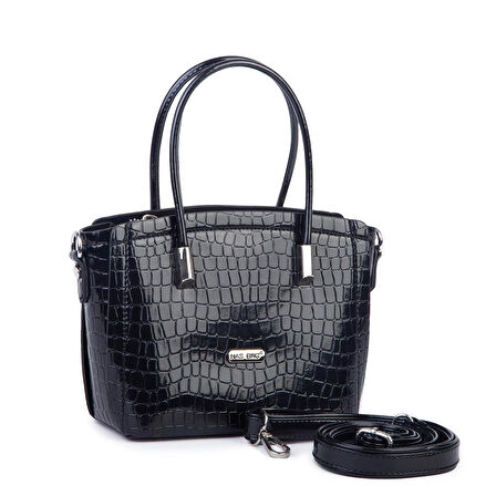 Nas Bag Kadın Mini El ve Çapraz Çanta Siyah Kroko