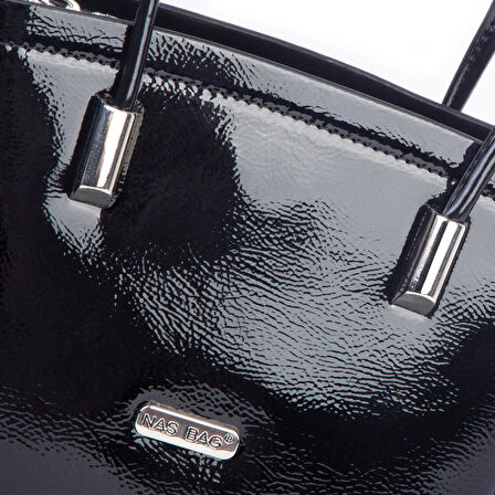 Nas Bag Kadın Mini El ve Çapraz Çanta Siyah Rugan