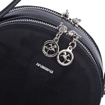Nas Bag Mini Kadın El ve Çapraz Çanta (17x17 cm) Siyah  Süet