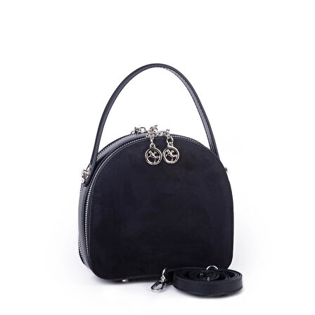 Nas Bag Mini Kadın El ve Çapraz Çanta (17x17 cm) Siyah  Süet