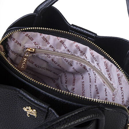 Nas Bag Fularlı Mini Boy El ve Çapraz Çanta Siyah  Lopez