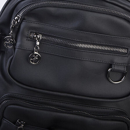 Nas Bag Kadın Çok Gözlü Büyük Boy  Sırt Çantası Siyah