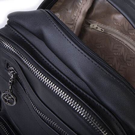 Nas Bag Kadın Çok Gözlü Büyük Boy  Sırt Çantası Siyah