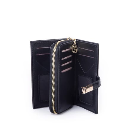 Nas Bag Kadın Orta Boy Kartlık Kağıt Para ve Bozuk Para Tasarımına Sahip Siyah Rugan [16x9 cm]