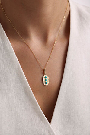 Heritage Mavi Firuze Oval Kilitli Charm Kolye