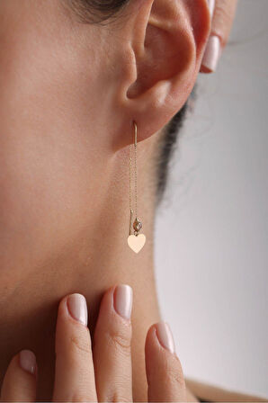 Sallantılı Taşlı Kalp Işıltılı Küpe