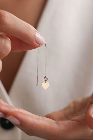 Sallantılı Taşlı Kalp Işıltılı Küpe