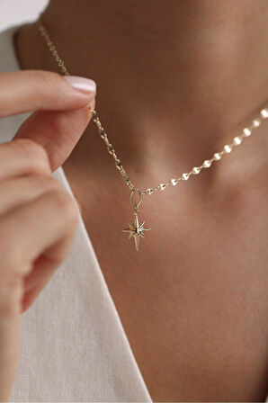 İtalyan Tasarım Aynalı Zincirli Kutup Yıldızı Kolye