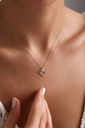 Beyaz Taşlı Double Heart Kalp Kolye