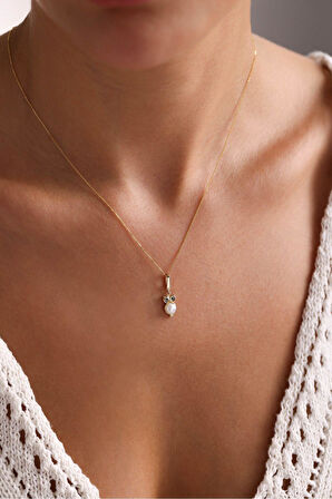 Siyah Taşlı İnci Baykuş Kilitli Charm Kolye