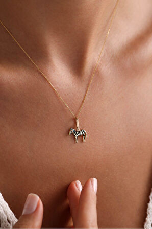 Siyah Mineli Zebra Kilitli Charm Kolye