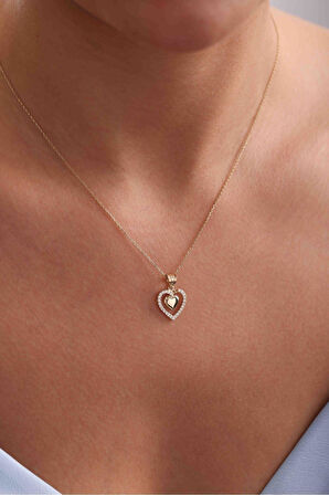 Taşlı Çift Kalp Cilalı Kolye