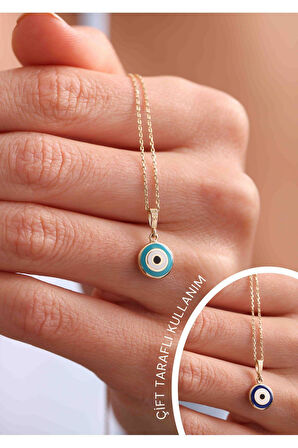 Mavi Lacivert Mineli Çift Taraflı Nazar Boncuğu Göz Kolye