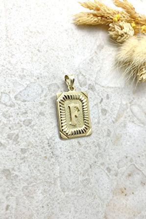 F Harfli Kare Vintage Kolye