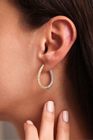 Çift Renk Desenli Oval Halka Küpe