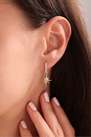 Taşlı Sallantılı Kutup Yıldızı Küpe