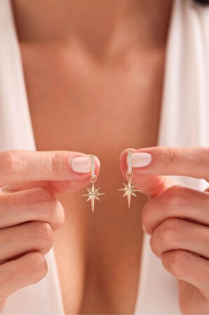 Taşlı Sallantılı Kutup Yıldızı Küpe