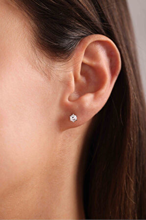 Beyaz Altın Tek Taş Küpe