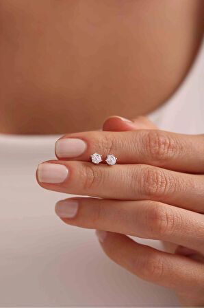 Beyaz Altın Tek Taş Küpe