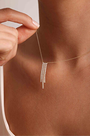 Beyaz 3 Taşlı Su Yolu Sallantılı Kolye