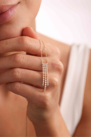 Beyaz 3 Taşlı Su Yolu Sallantılı Kolye