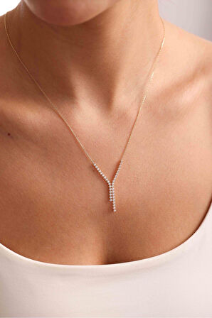 Beyaz Taşlı Su Yolu Sallantılı Kolye