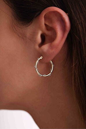 Sarmaşık Beyaz Altın Detaylı Halka Küpe