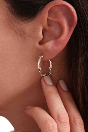 Sarmaşık Beyaz Altın Detaylı Halka Küpe