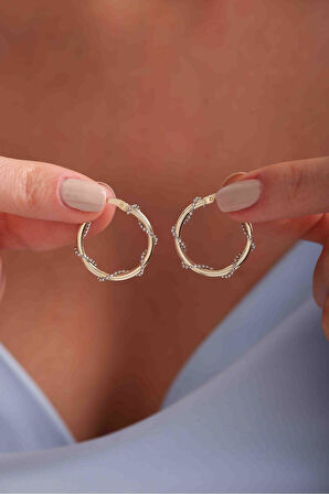 Sarmaşık Beyaz Altın Detaylı Halka Küpe