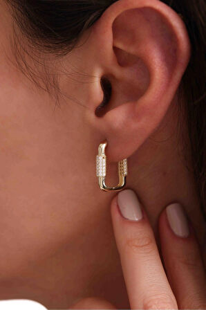 Ara Taşlı Ataş Dikdörtgen Küpe