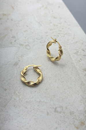 Italyan Tasarım Burgu Çizgili Desenli Orta Boy Halka Küpe