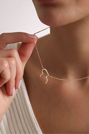 Golf Kırmızı Mineli Kilitli Kalp Kolye 44 cm