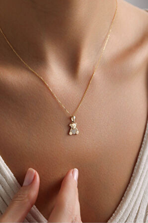 Taşlı Teddy Bear Ayıcık Kolye Ucu