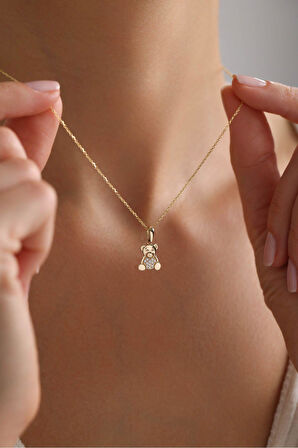 Taşlı Teddy Bear Ayıcık Kolye Ucu